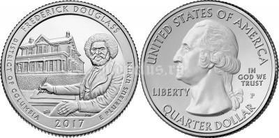 Монета США 25 центов 2017 год Округ Колумбия Национальное историческое место Фредерика Дугласа, 37-й