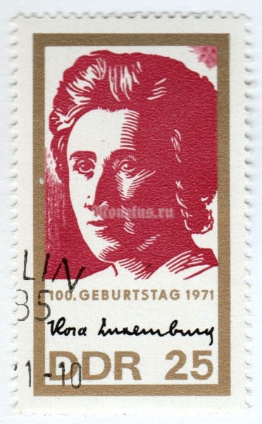 марка ГДР 25 пфенниг "Luxemburg, Rosa" 1971 год Гашение