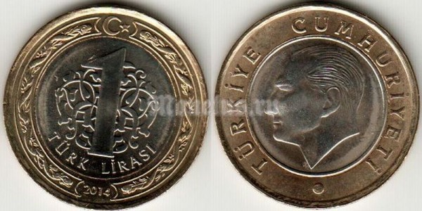 монета Турция 1 лира 2014 год