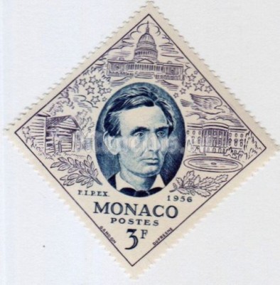 марка Монако 3 франка "Abraham Lincoln (1809-1865)" 1956 год