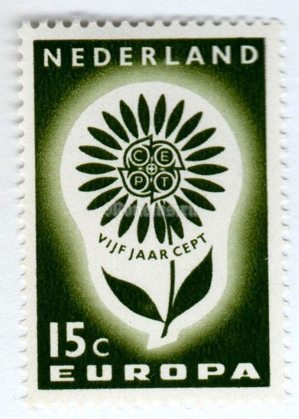 марка Нидерланды 15 центов "C.E.P.T.- Flower" 1964 год