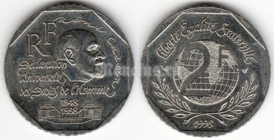 монета Франция 2 франка 1998 год - 50 лет Декларации прав человека