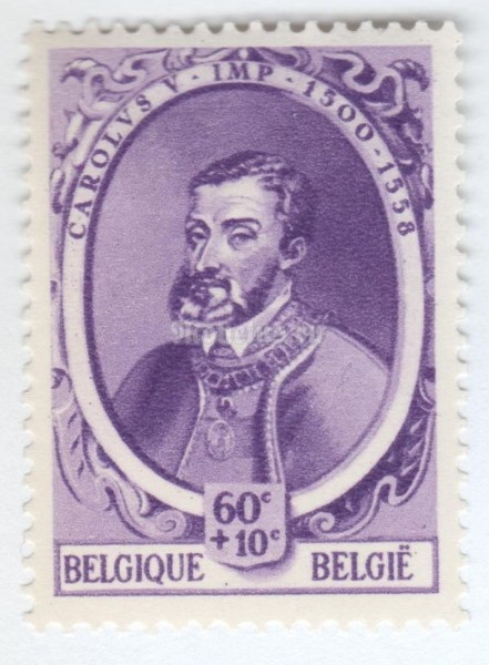 марка Бельгия 60+10 сентим "Charles V (1500-1558)" 1941 год