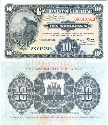 сувенирная банкнота Гибралтар 10 шиллингов 2018 год - Медународный год туризма