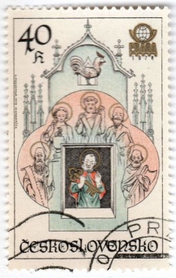 марка Чехословакия 40 геллер "Clock tower, Prague" 1978 год Гашение