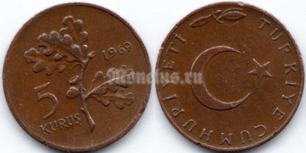 монета Турция 5 курушей 1969 год