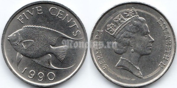 монета Бермуды 5 центов 1990 год