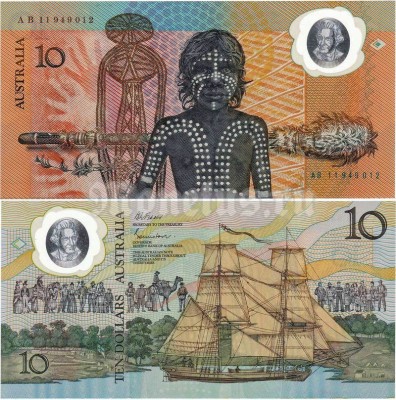 бона 10 долларов Австралия 1988 год - 200-летие Британской колонизации Австралии, пластик