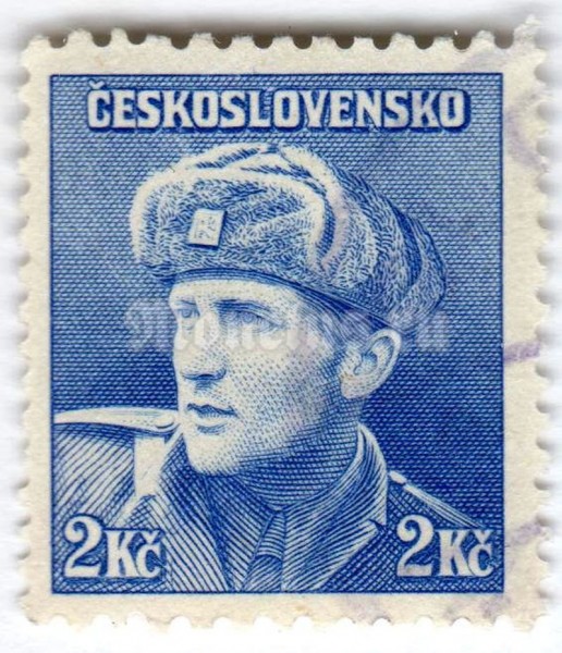 марка Чехословакия 2 кроны "Captain Otakat Jaroš (1912-1943)" 1945 год Гашение