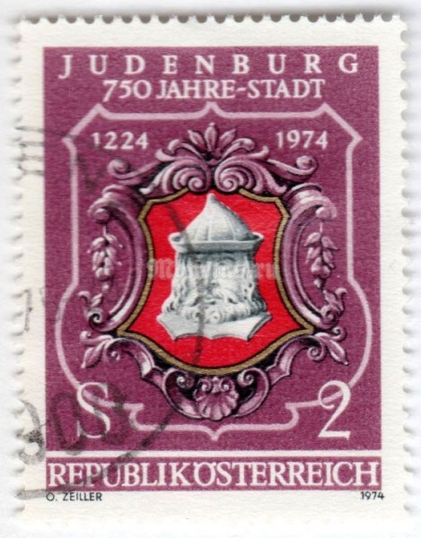 марка Австрия 2 шиллинга "Ancient city seal of Judenburg" 1974 год Гашение