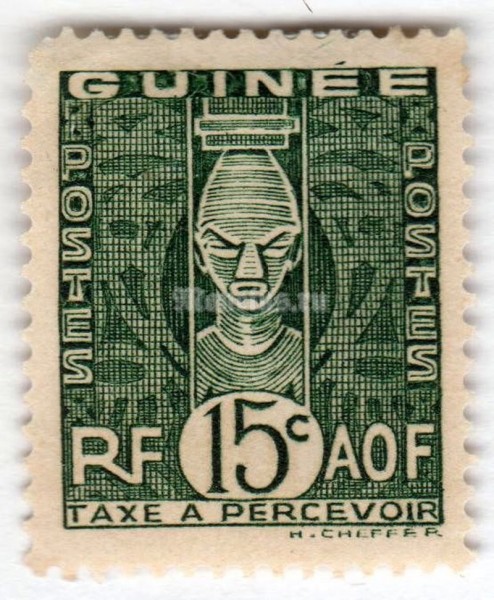 марка Французская Гвинея 15 сантим "Идол" 1938 год