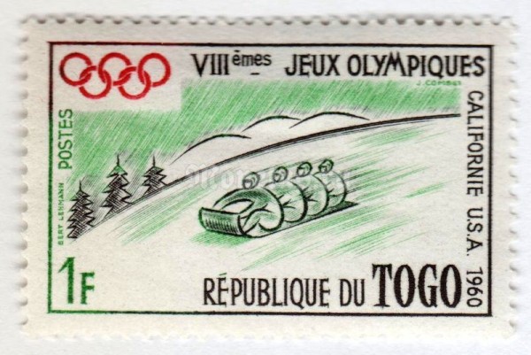марка Тоголезия 1 франк "Winter olympics, Squaw Valley" 1960 год