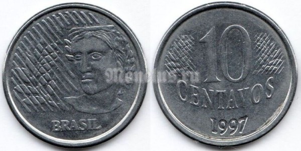 монета Бразилия 10 сентаво 1997 год