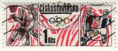 марка Чехословакия 1 крона "Олимпийские игры - Баскетбол, футбол" 1988 год