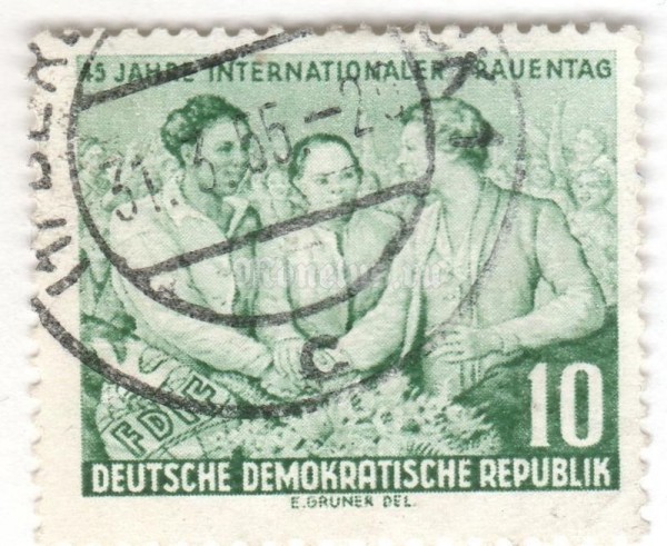марка ГДР 10 пфенниг "Women day" 1955 год Гашение
