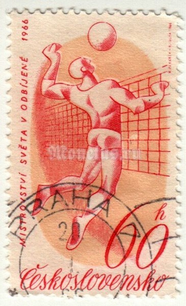 марка Чехословакия 60 геллер "Чемпионат мира по Волейболу" 1966 год