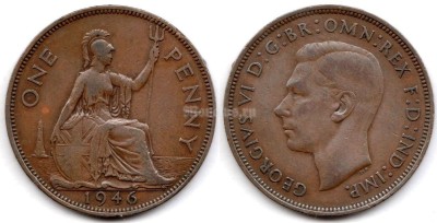 монета Великобритания 1 пенни 1946 год