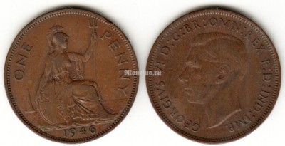монета Великобритания 1 пенни 1946 год