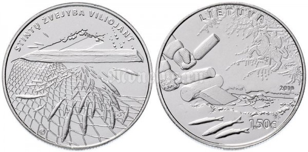 монета Литва 1.5 евро 2019 год - Ловля Корюшки