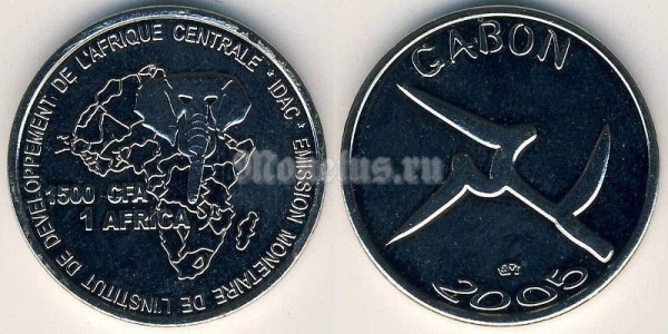 Монета Габон 1 африка/1500 франков 2005 год