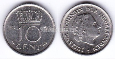 монета Нидерланды 10 центов 1959 год