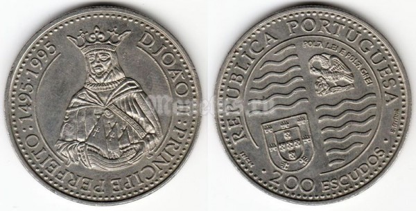 монета Португалия 200 эскудо 1995 год Король Жоао II