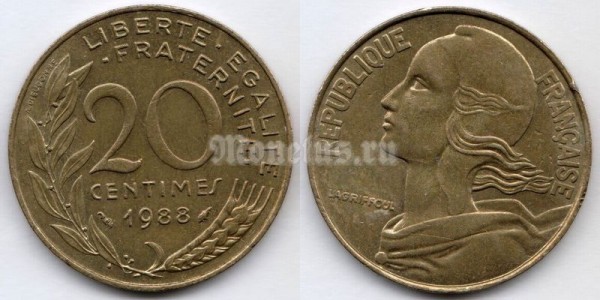 монета Франция 20 сантимов 1988 год