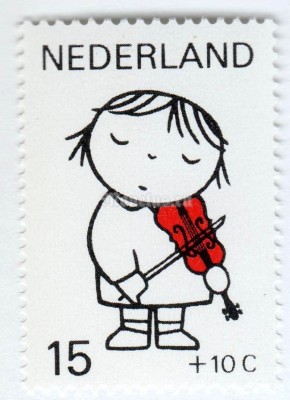 марка Нидерланды 15+10 центов "Child with violin" 1969 год