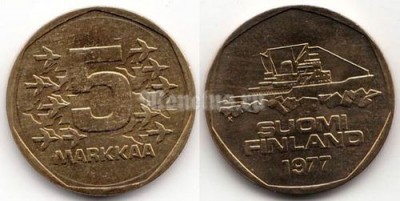 монета Финляндия 5 марок 1977 год