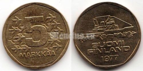 монета Финляндия 5 марок 1977 год