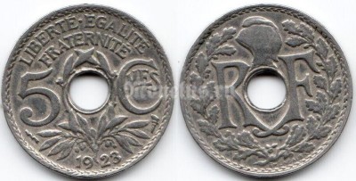 монета Франция 5 сантимов 1923 год