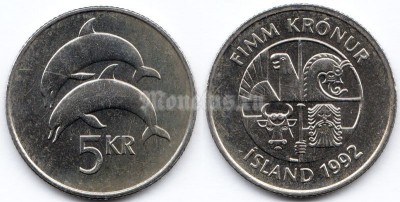 Монета Исландия 5 крон 1992 год