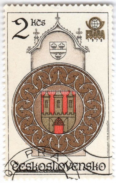 марка Чехословакия 2 кроны "Clock tower, Prague" 1978 год Гашение