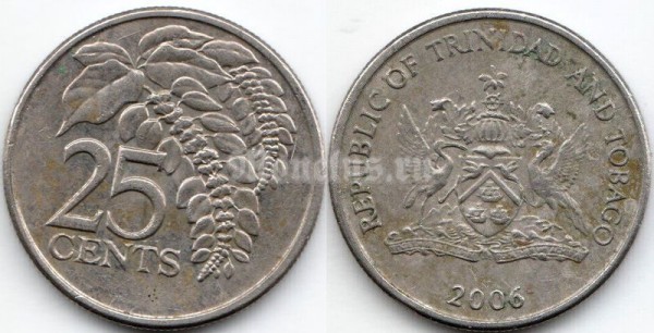 монета Тринидад и Тобаго 25 центов 2006 год