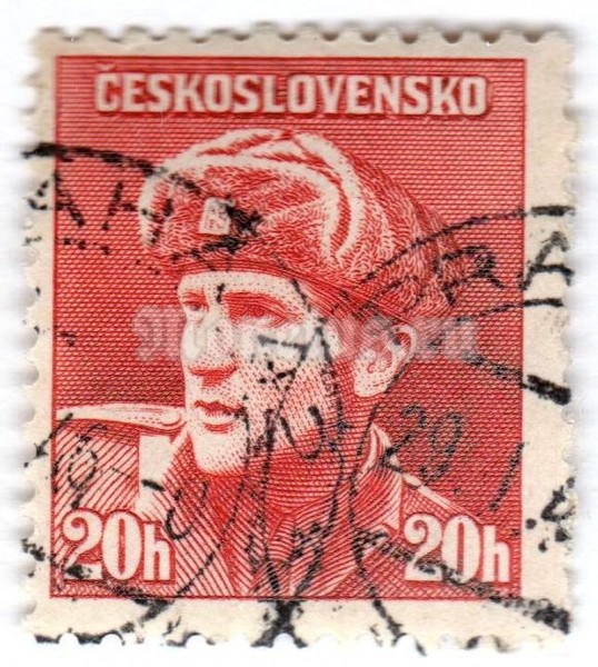 марка Чехословакия 20 геллер "Captain Otakat Jaroš (1912-1943)" 1945 год Гашение