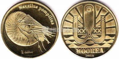 монета Остров Муреа 1 доллар 2018 год - Моллюск nautilus pompilius