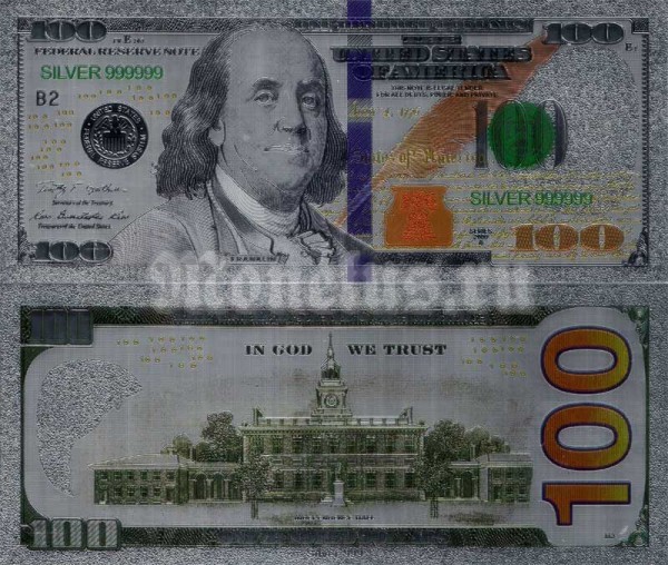 сувенирная золотая банкнота 100 долларов 2009 год