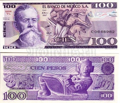 бона Мексика 100 песо 1982 год