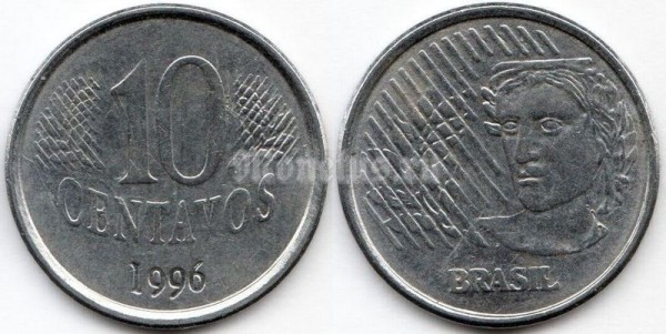 монета Бразилия 10 сентаво 1996 год