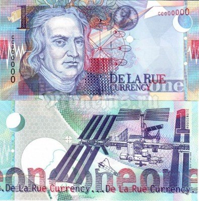 тестовая банкнота De La Rue 1 Housenote 1999 год - Исаак Ньютон, серия CC