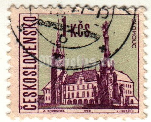 марка Чехословакия 1 крона "Оломоуц" 1966 год