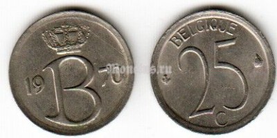 Монета Бельгия 25 сантимов 1965 год BELGIQUE