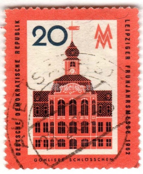 марка ГДР 20 пфенниг "Gohlis castle, Leipzig" 1962 год Гашение