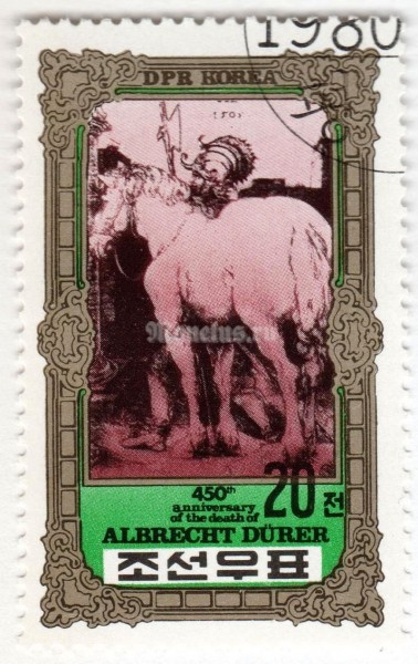 марка Северная Корея 20 чон "Albrecht Dürer" 1980 год Гашение