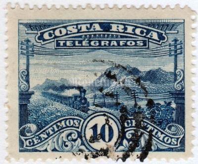 марка Коста-Рика 10 сантим "Landscape and train" 1907 год гашение