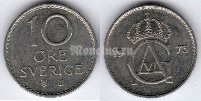 монета Швеция 10 эре 1973 год