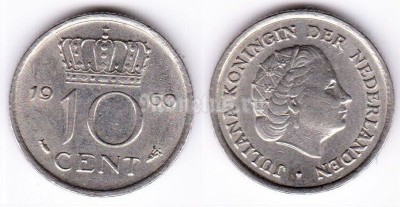 монета Нидерланды 10 центов 1960 год