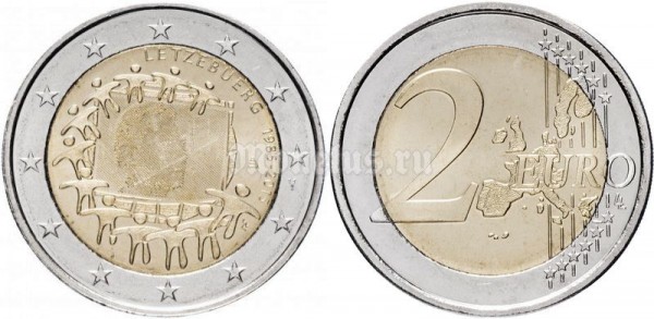 монета Люксембург 2 евро 2015 год Общеевропейская серия - 30 лет флагу Европы