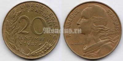 монета Франция 20 сантимов 1987 год