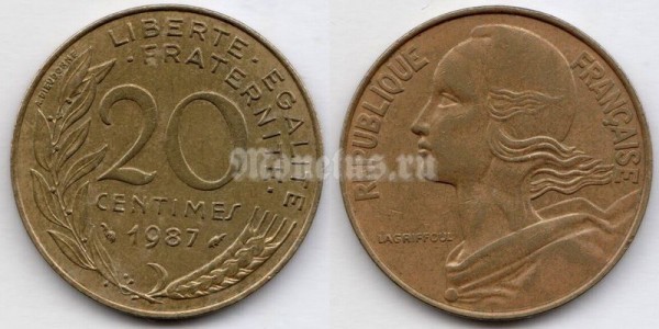 монета Франция 20 сантимов 1987 год